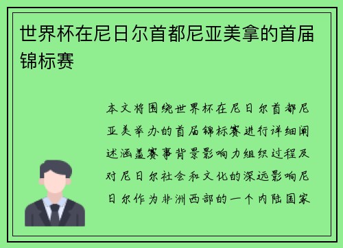 世界杯在尼日尔首都尼亚美拿的首届锦标赛 世界杯在尼日尔首都尼亚美拿的首届锦标赛